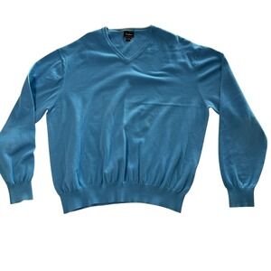 Neiman Marcus VINTAGE V-Neck Sweater Men's XXL Blue 100% Cotton Long Sleeve